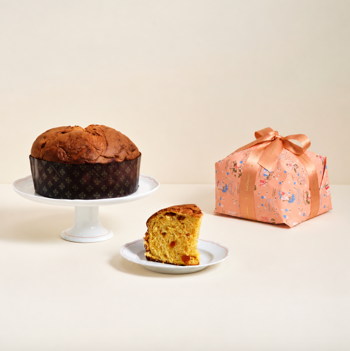 a cake and a gift on a table